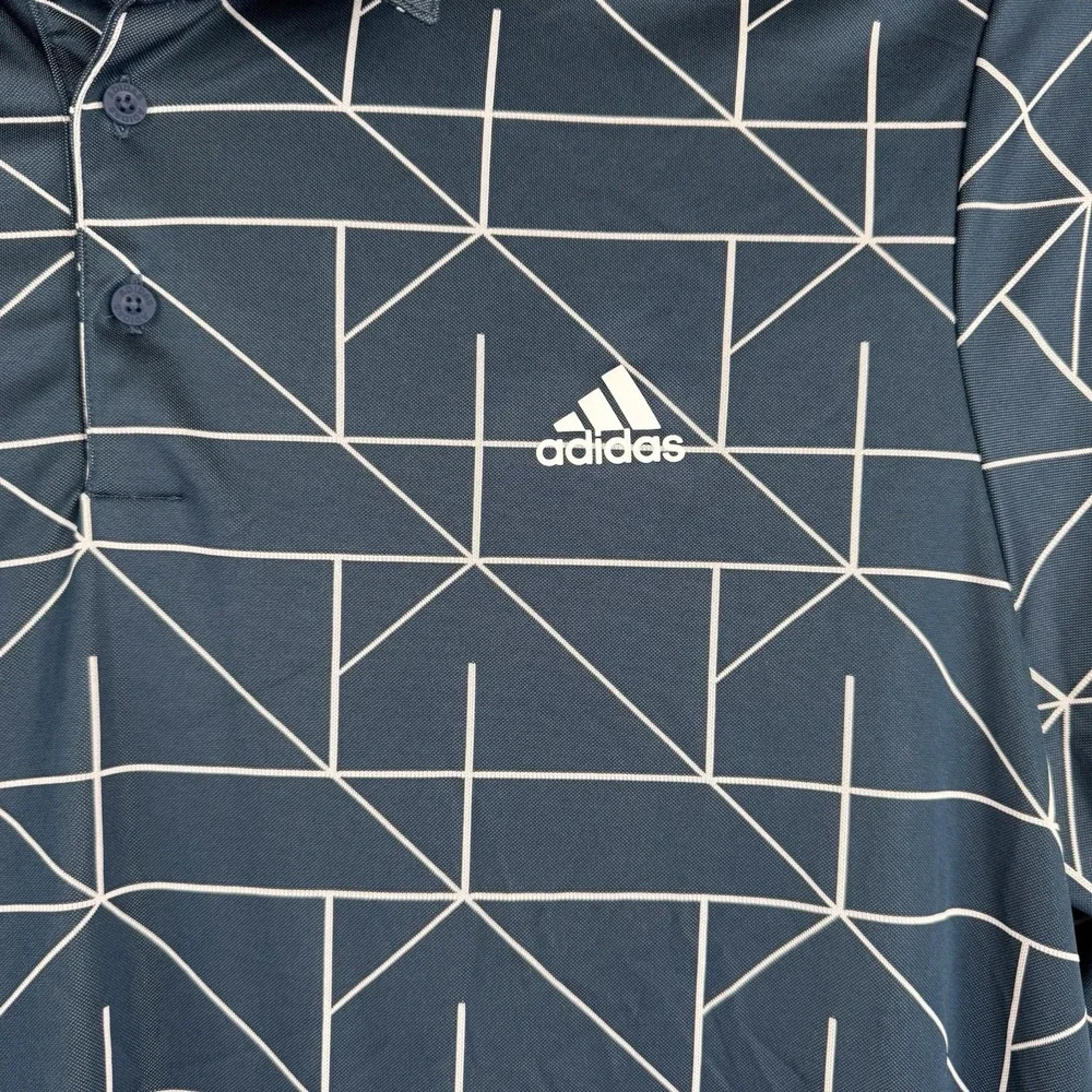 Adidas‎ Navy Blue Geometric Print Performance Golf Polo Mens 2XL Stretch
